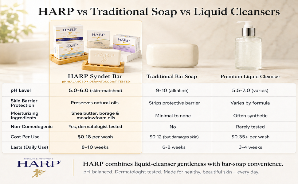 HARP® Anti-Aging Body Wash Bar with Retinol – pH Balanced Syndet Cleanser, FRAGRANCE FREE, Soap-Free & No Lye, Non-Comedogenic, With Niacinamide, Hyaluronic Acid & Vitamin E, 5 oz