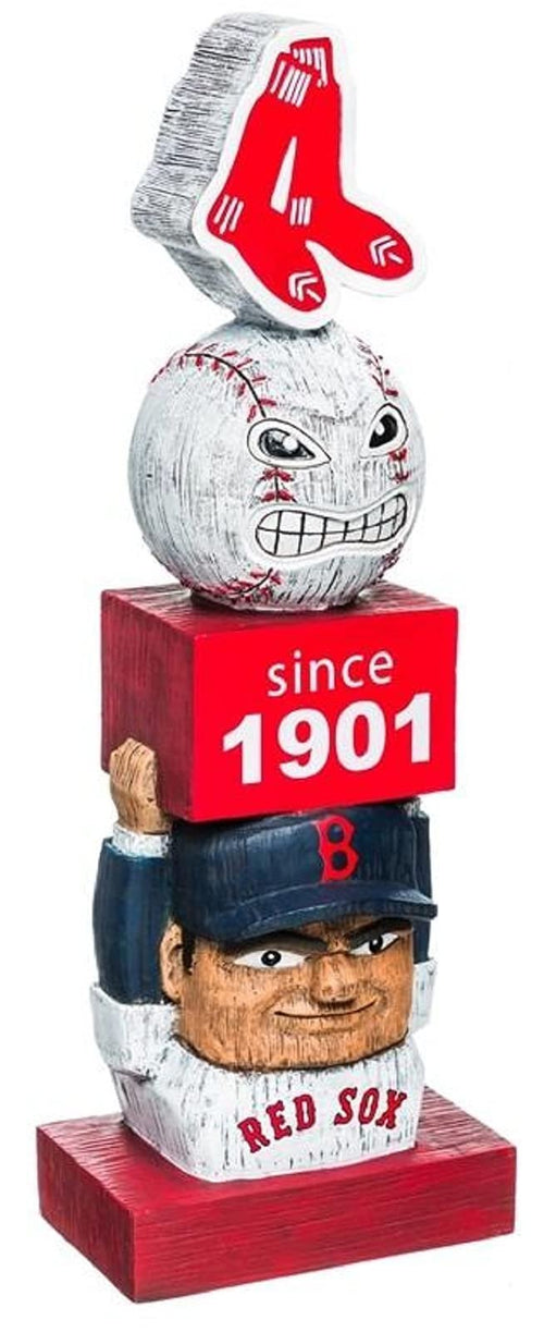 Boston Red Sox Garden Statue, Tiki Totem Style, Vintage Design, Outdoor or Indoor Use, 16 Inch Tall, Beautiful Hand Painted Resin Construction